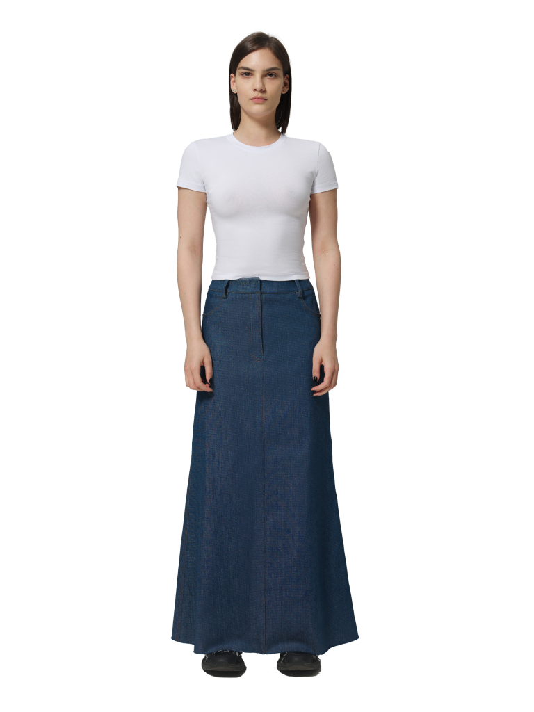 BLUE DENIM MAXI-SKIRT