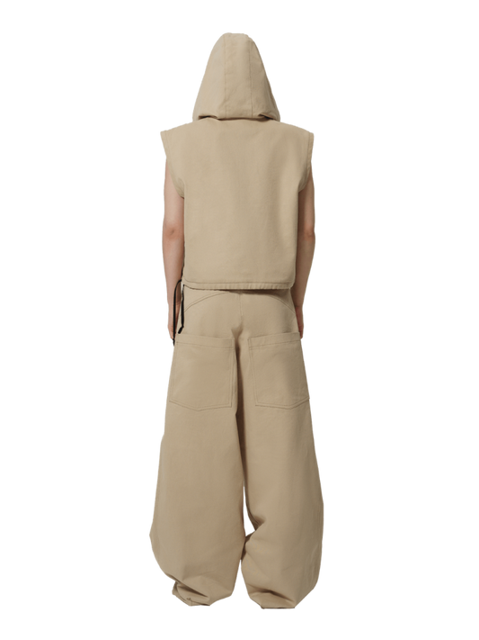 BEIGE COTTON SLEEVELESS HOODIE (UNISEX)